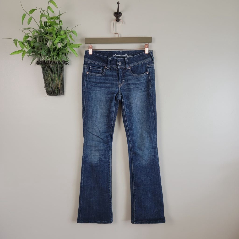 American Eagle Original Boot Bootcut Low Rise Dark Blue Wash Stretch Jeans AE O